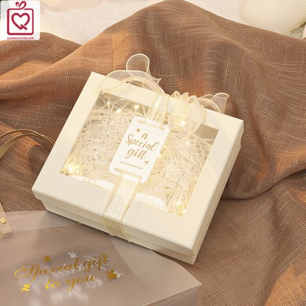 Hộp quà tặng ô kính trong suốt thắt nơ voan 20x17cm H21