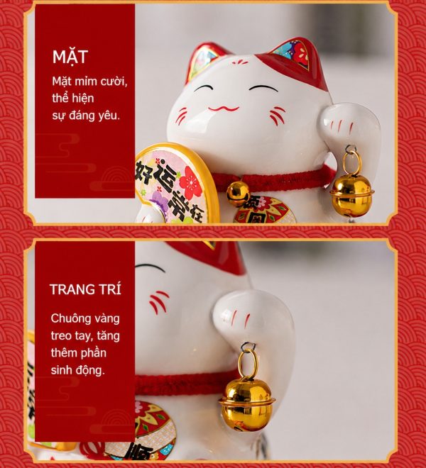 Mèo thần tài mini cao 11cm gốm sứ cao cấp