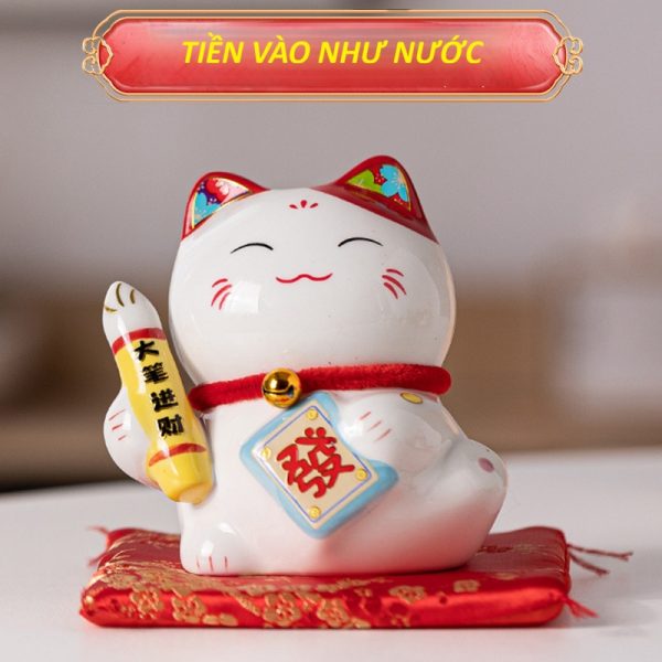 Mèo thần tài mini cao 11cm gốm sứ cao cấp