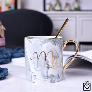 Cốc sứ vân đá Mr Mrs