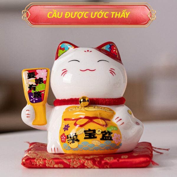 Mèo thần tài mini cao 11cm gốm sứ cao cấp