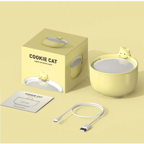 Đồng hồ báo thức kiêm đèn ngủ sạc usb Cookie Cat