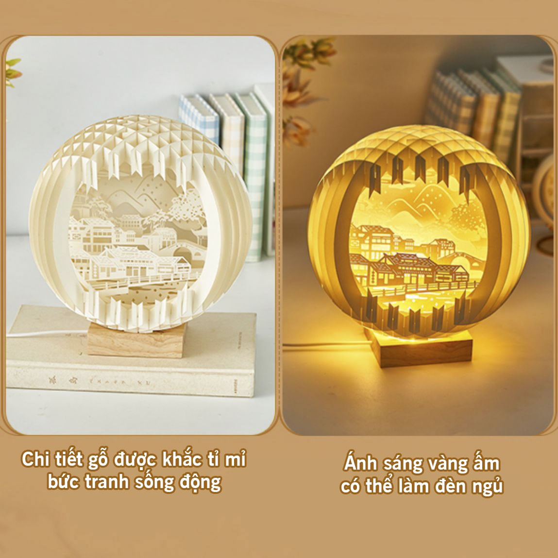 Đèn tranh gỗ 3D khắc nghệ thuật