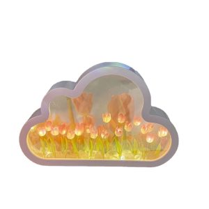 Gương để bàn kiêm đèn led vườn hoa tulip DIY ( Mẫu đã được gắn sẵn hoa bên trong)