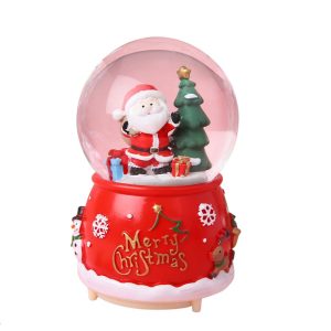 Hộp nhạc quả cầu giáng sinh Ông già Noel đeo túi quà 