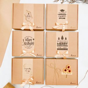 Hộp đựng quà tặng bìa cứng Kraft nắp gài kèm túi- Hộp đựng quà Tết
