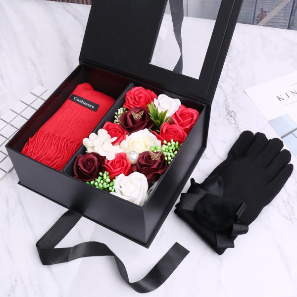 Hộp đựng quà tặng 2 ngăn hoa sáp thơm kèm túi quà sang trọng H35