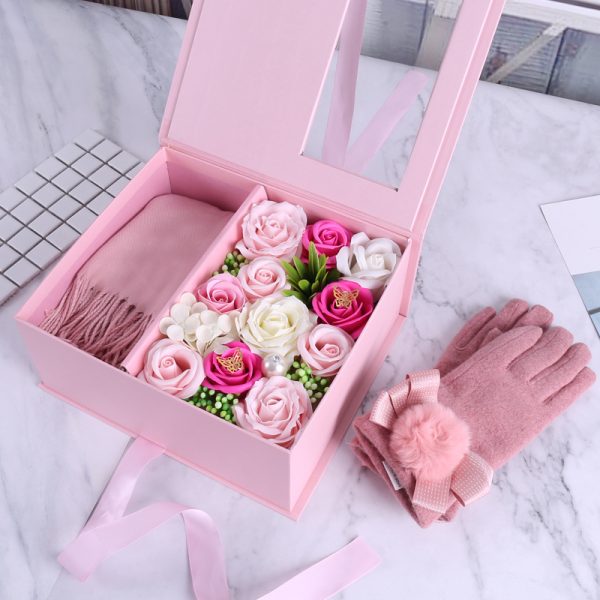 Hộp đựng quà tặng 2 ngăn hoa sáp thơm kèm túi quà sang trọng H35
