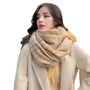 Khăn len choàng cổ kẻ màu Pastel KH1