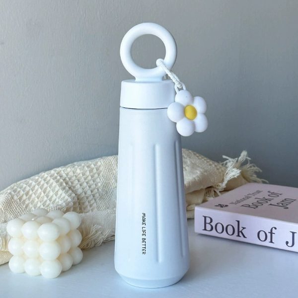 Bình giữ nhiệt tay tròn BL100 pastel kèm charm hoa cúc
