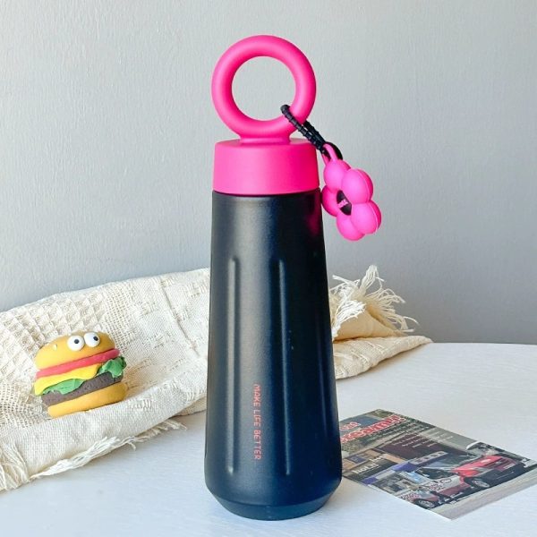 Bình giữ nhiệt tay tròn BL100 pastel kèm charm hoa cúc