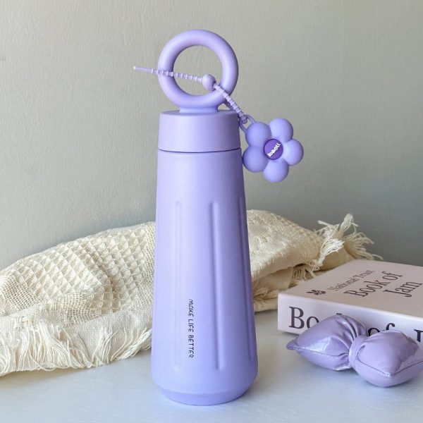 Bình giữ nhiệt tay tròn BL100 pastel kèm charm hoa cúc