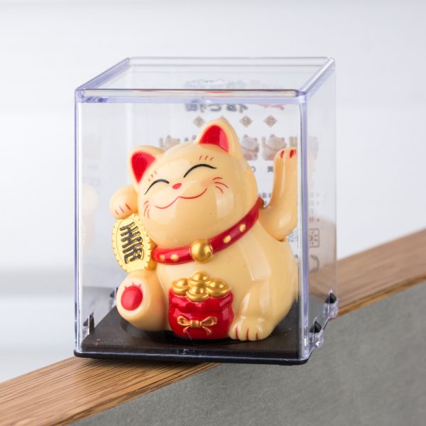 Mèo vẫy tay năng lượng mặt trời hộp kính Phát Lộc