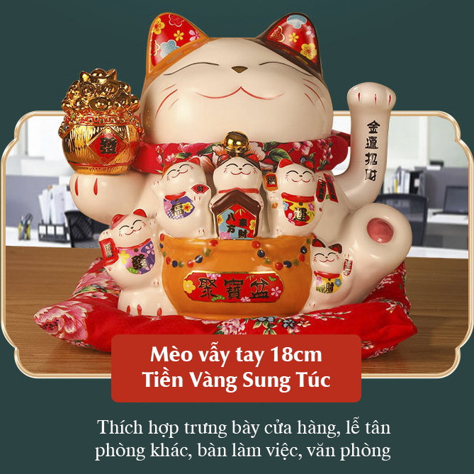 Mèo vẫy tay Tiền vàng sung túc - 18cm