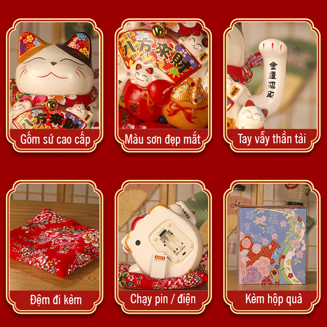 Mèo vẫy tay Tiền vàng sung túc - 18cm