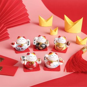 Bộ ngũ mèo thần tài Đa sắc đa tài - Cầm câu đối