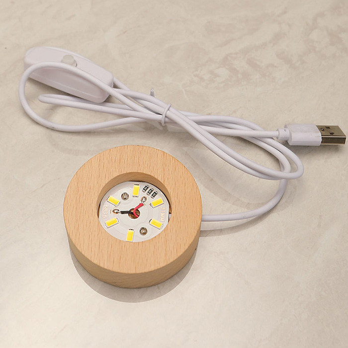 Đèn quả cầu pha lê 3D đế gỗ 8cm - bồ công anh