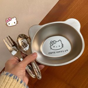 Đồ dùng ăn uống inox mèo Kitty dễ thương BL197