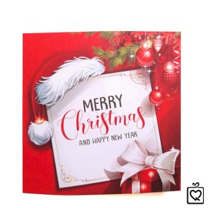 Thiệp Giáng Sinh Merry Christmas Đỏ -Vuông gấp
