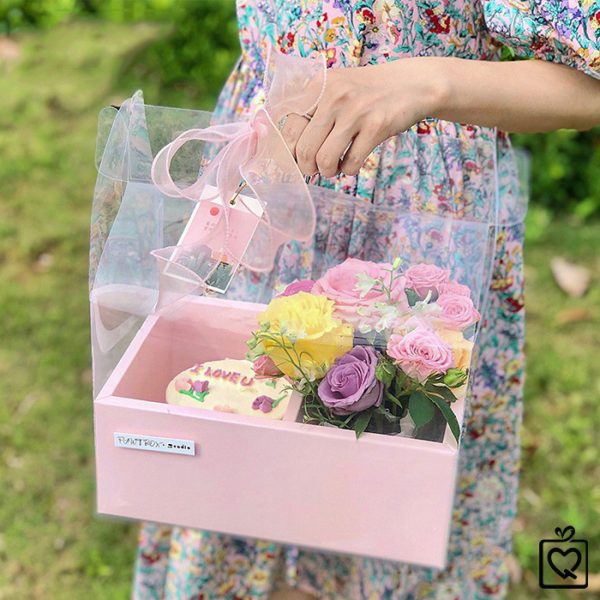Túi hộp giấy 2 ngăn quai xách trong suốt