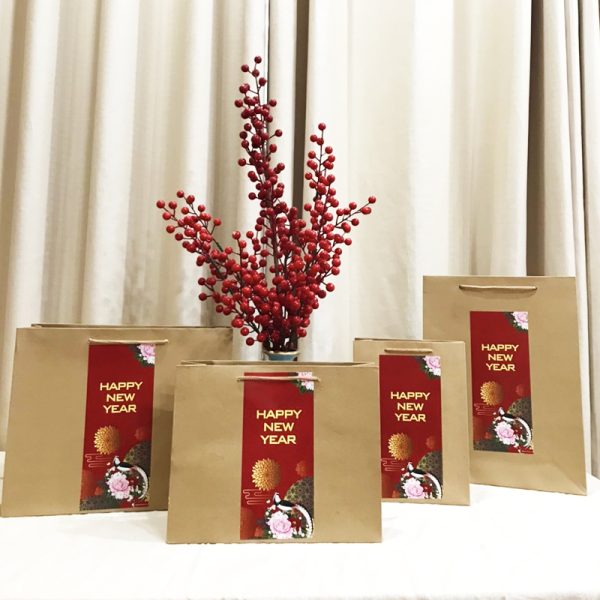 Túi đựng quà Kraft hoa Vintage T01, Túi đựng quà Tết, túi gắn hoa hương dương