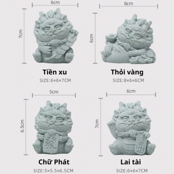 Tượng rồng Lai Tài 6cm màu đá