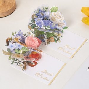 Thiệp lật 3D bằng giấy hình bó hoa kèm phong bì bao thư độc đáo TH06 xanh